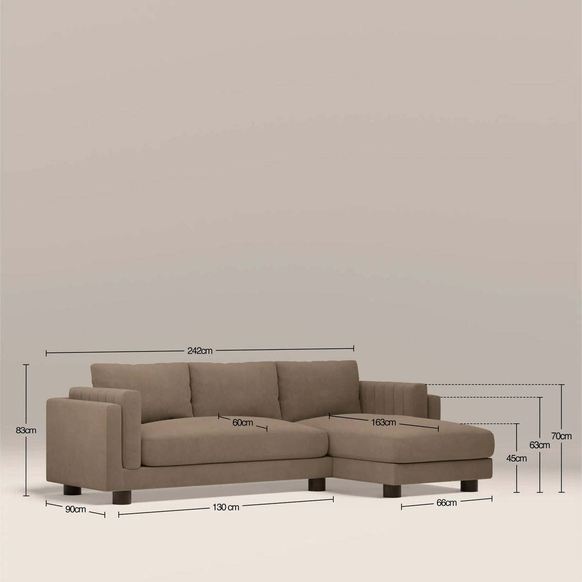 Laura Ashley UK Halton Right Hand Chaise Sofa | Truffle Brown Sustainable Mohair Velvet