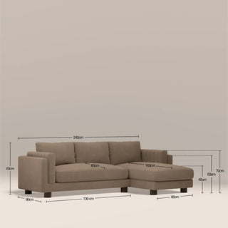 Laura Ashley UK Halton Right Hand Chaise Sofa | Truffle Brown Sustainable Mohair Velvet