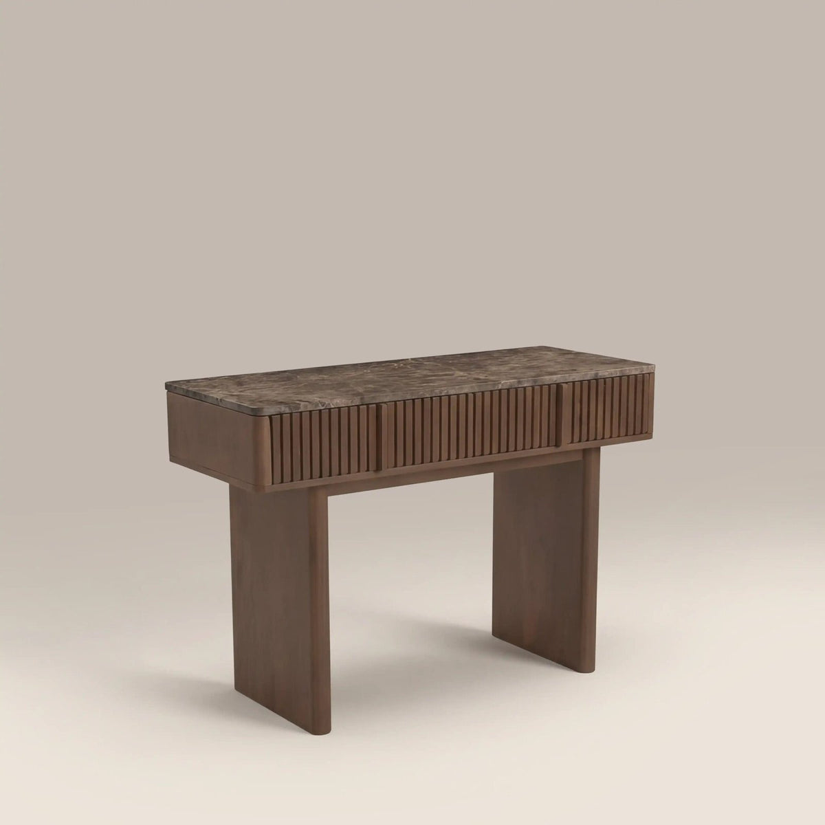 Laura Ashley UK Janis 2 Drawer Console Table | Emperador Brown Honed Marble &amp; Walnut