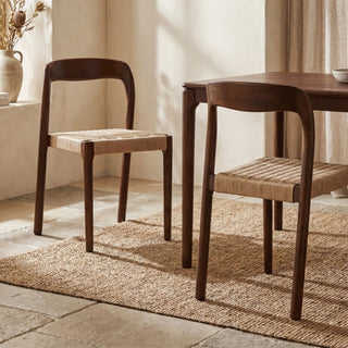 Laura Ashley UK Madeleine Stackable Wooden Dining Chair | Natural Weave & Walnut