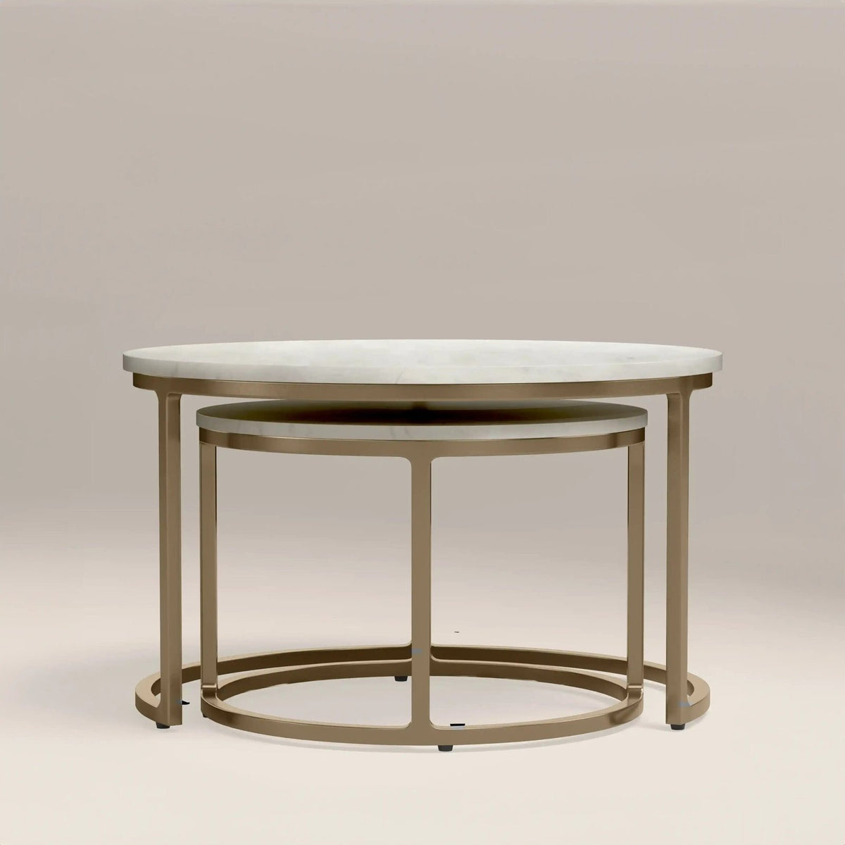 Laura Ashley UK Madison Set Of 2 Round Nesting Coffee Tables | White Marble & Brass