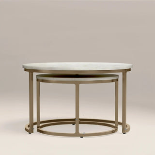 Laura Ashley UK Madison Set Of 2 Round Nesting Coffee Tables | White Marble & Brass