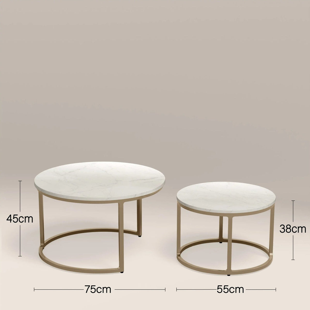 Laura Ashley UK Madison Set Of 2 Round Nesting Coffee Tables | White Marble & Brass