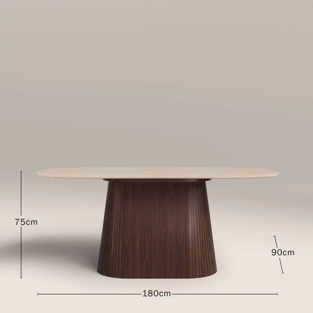 Laura Ashley UK Oxborough 6 Seat Oval Dining Table | Natural Travertine Effect Stone & Walnut