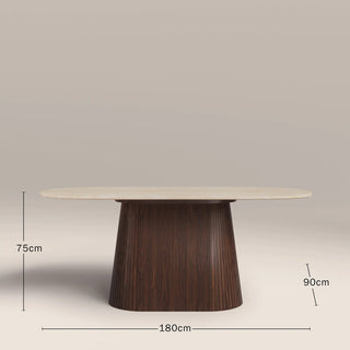 Laura Ashley UK Oxborough 6 Seat Oval Dining Table | Natural Travertine Effect Stone & Walnut