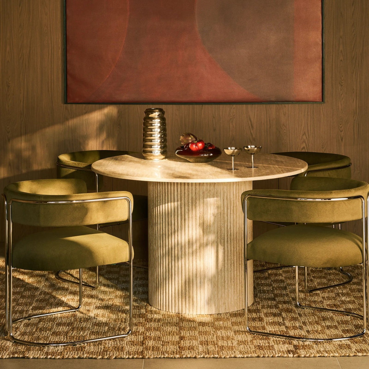 Laura Ashley UK Santoria 4 Seat Round Dining Table | Natural Travertine Effect Stone