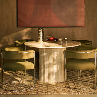 Laura Ashley UK Santoria 4 Seat Round Dining Table | Natural Travertine Effect Stone