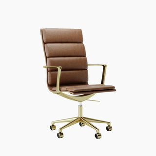 Laura Ashley UK Urma High Back Office Chair | Vintage Tan Faux Leather & Brass