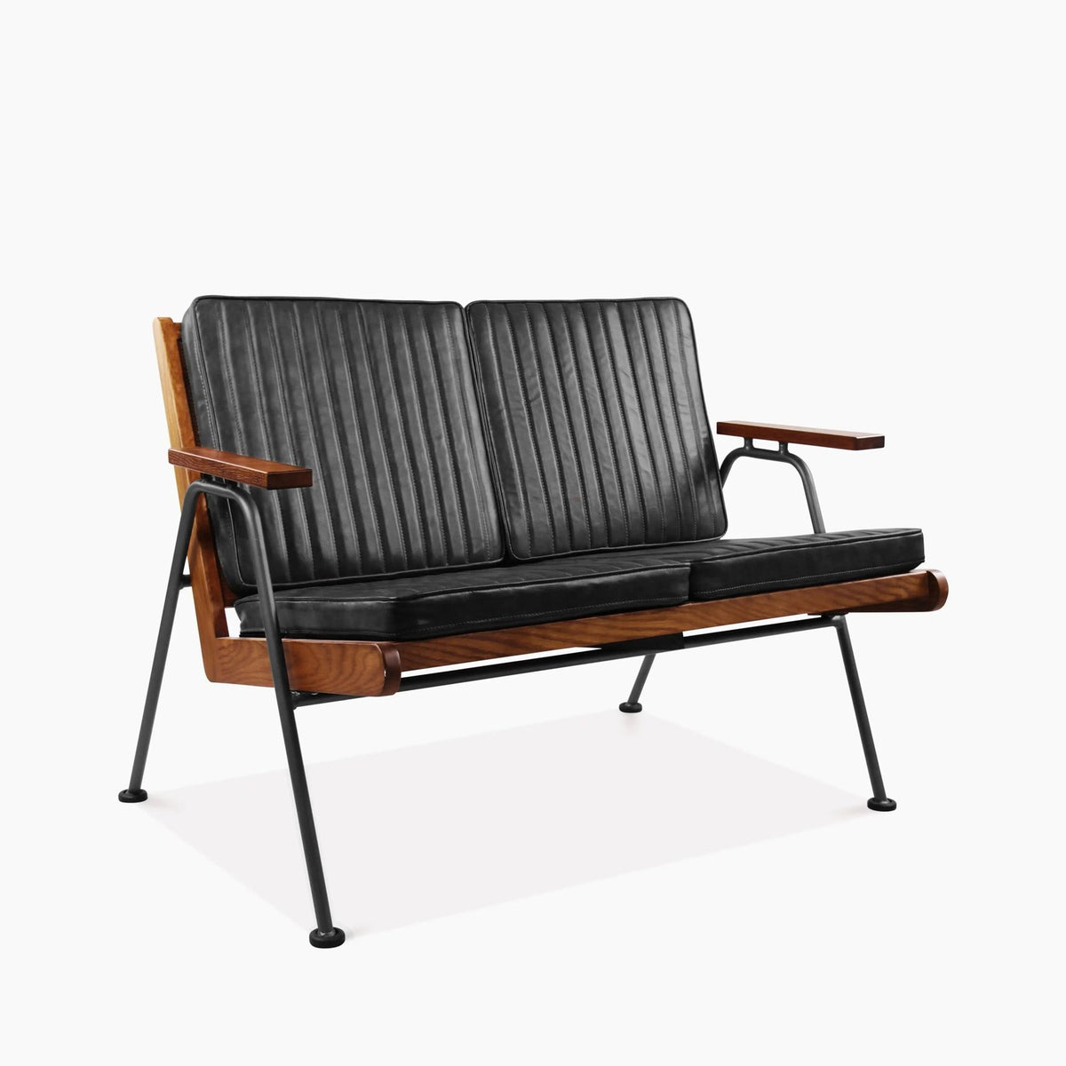 Laura Ashley Wickham 2 Seater Sofa | Black Faux Leather & Walnut