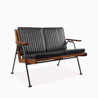 Laura Ashley Wickham 2 Seater Sofa | Black Faux Leather & Walnut