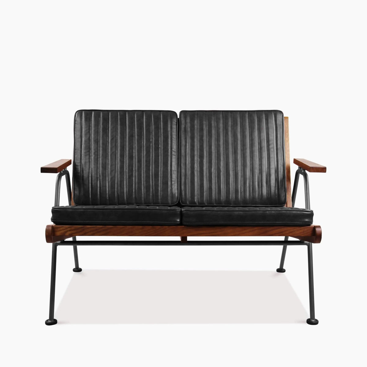 Laura Ashley Wickham 2 Seater Sofa | Black Faux Leather & Walnut