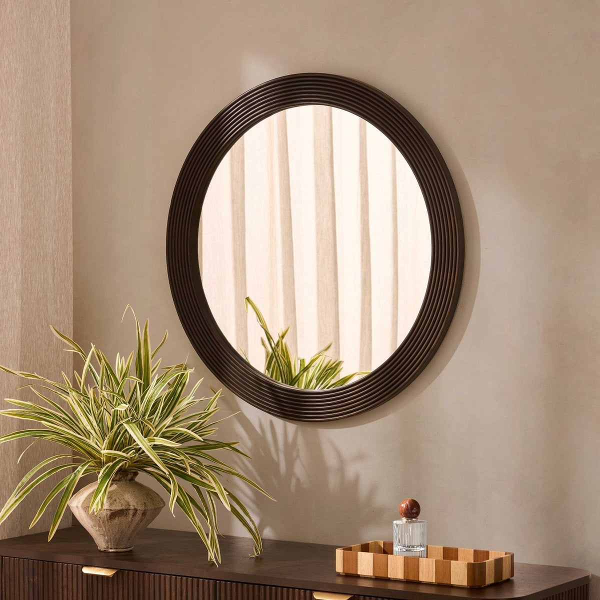 Cyrus Circle Wood Mirror - Walnut – Black & Feather