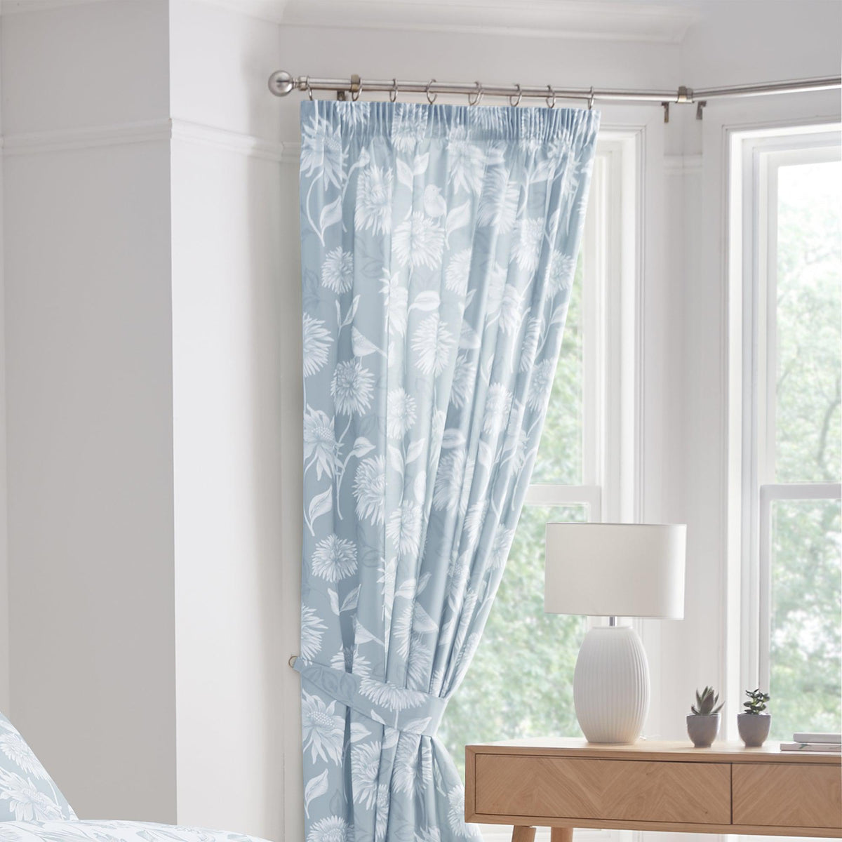 D & D Chrysanthemum Pencil Laura Ashley Pleat Curtains  - Blue