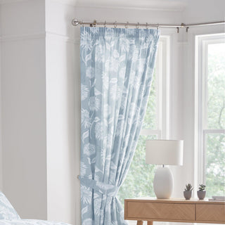 D & D Chrysanthemum Pencil Laura Ashley Pleat Curtains  - Blue