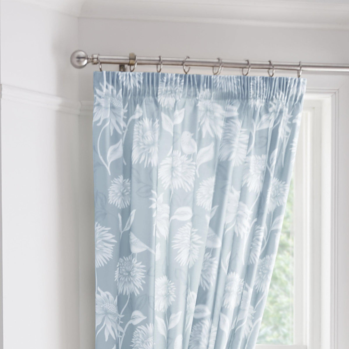 D & D Chrysanthemum Pencil Laura Ashley Pleat Curtains  - Blue