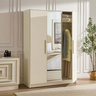Darcey 3 Door Black & Feather Wardrobe - Cream