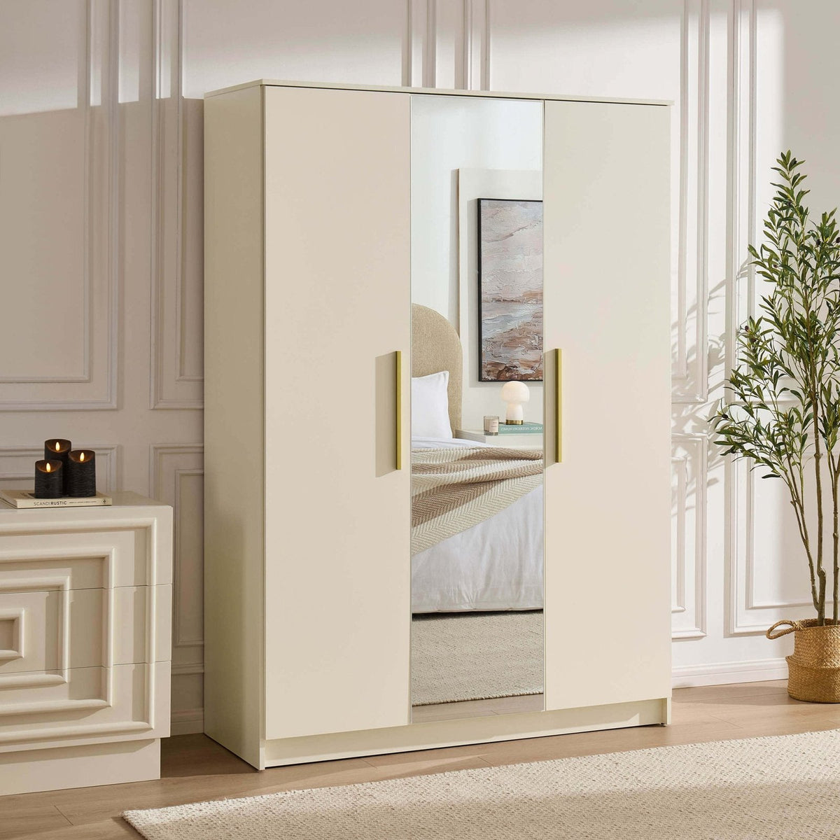 Darcey 3 Door Black & Feather Wardrobe - Cream