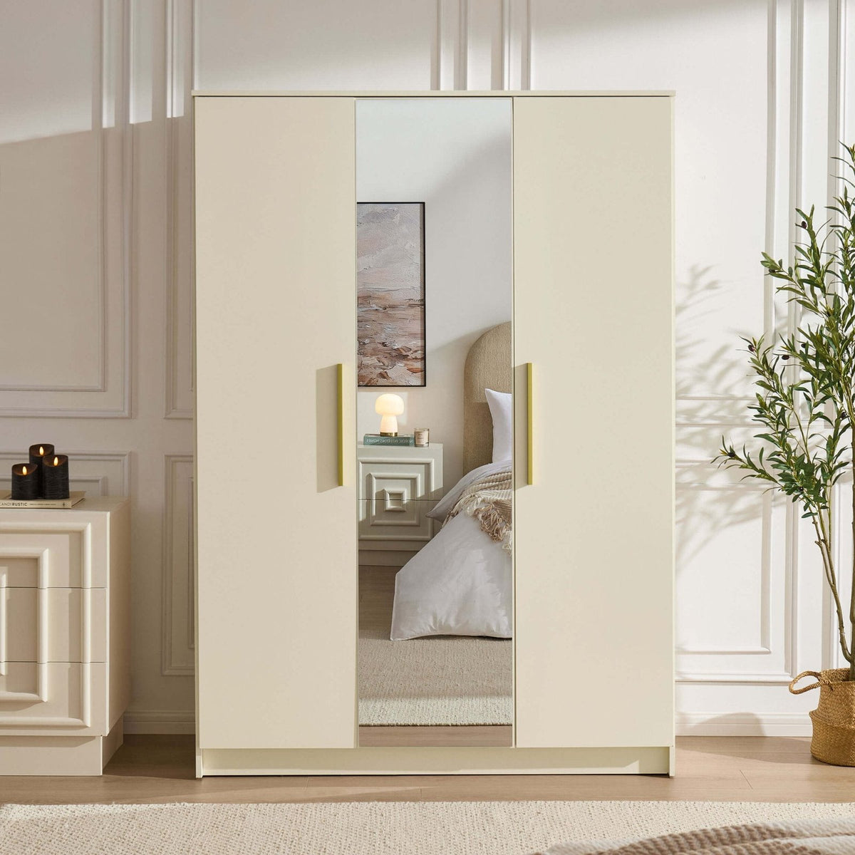 Darcey 3 Door Black & Feather Wardrobe - Cream