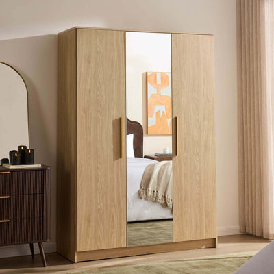 Darcey 3 Door Wardrobe - Light Wood – Feather & Black