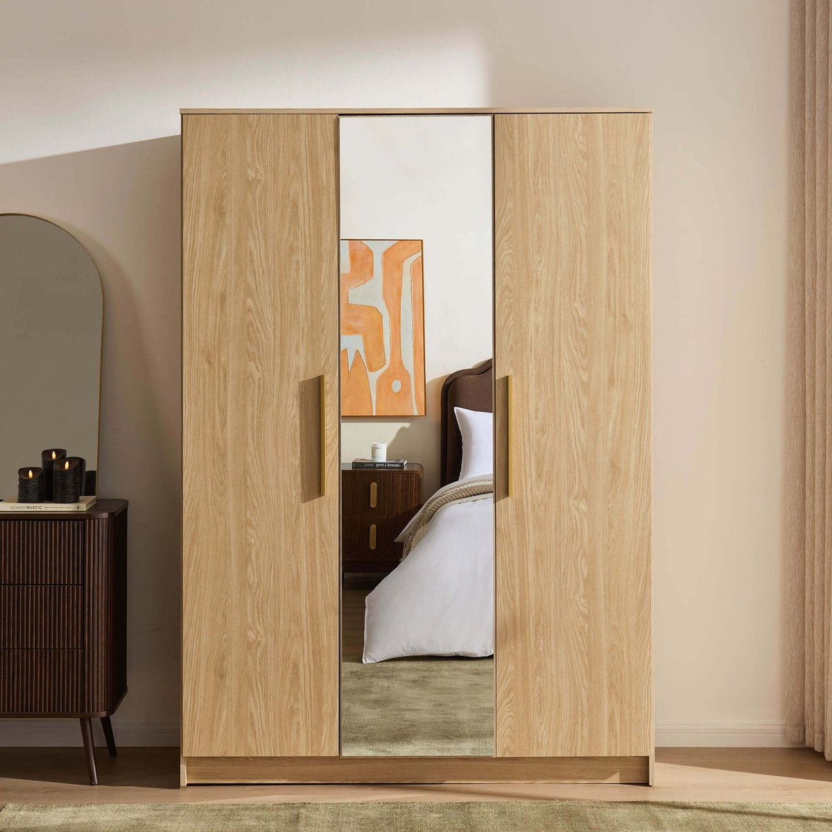 Darcey 3 Door Wardrobe - Light Wood – Feather & Black