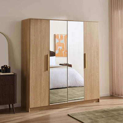 Darcey 4 Door Feather & Black Wardrobe - Light Wood
