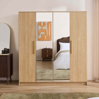 Darcey 4 Door Feather & Black Wardrobe - Light Wood