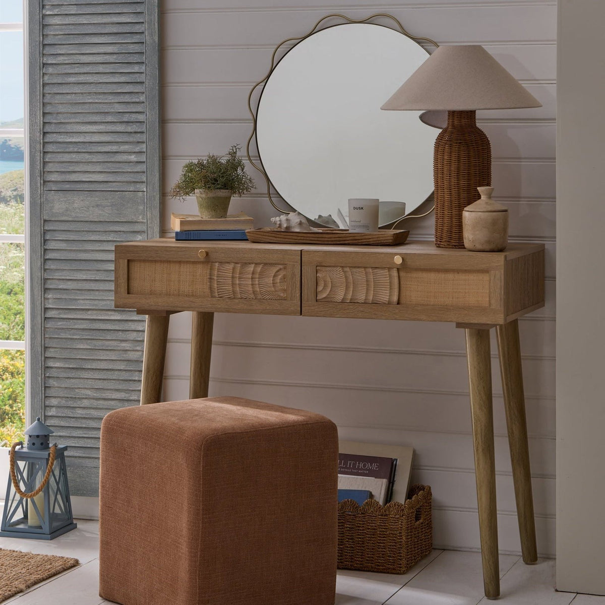 Delilah Pouffe Black & Feather - Chenille Caramel