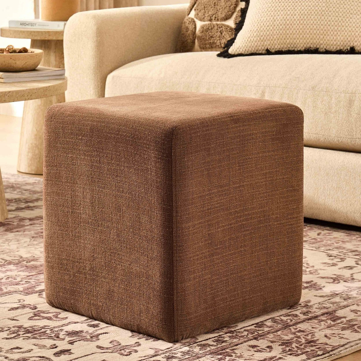 Delilah Pouffe Black & Feather - Chenille Caramel
