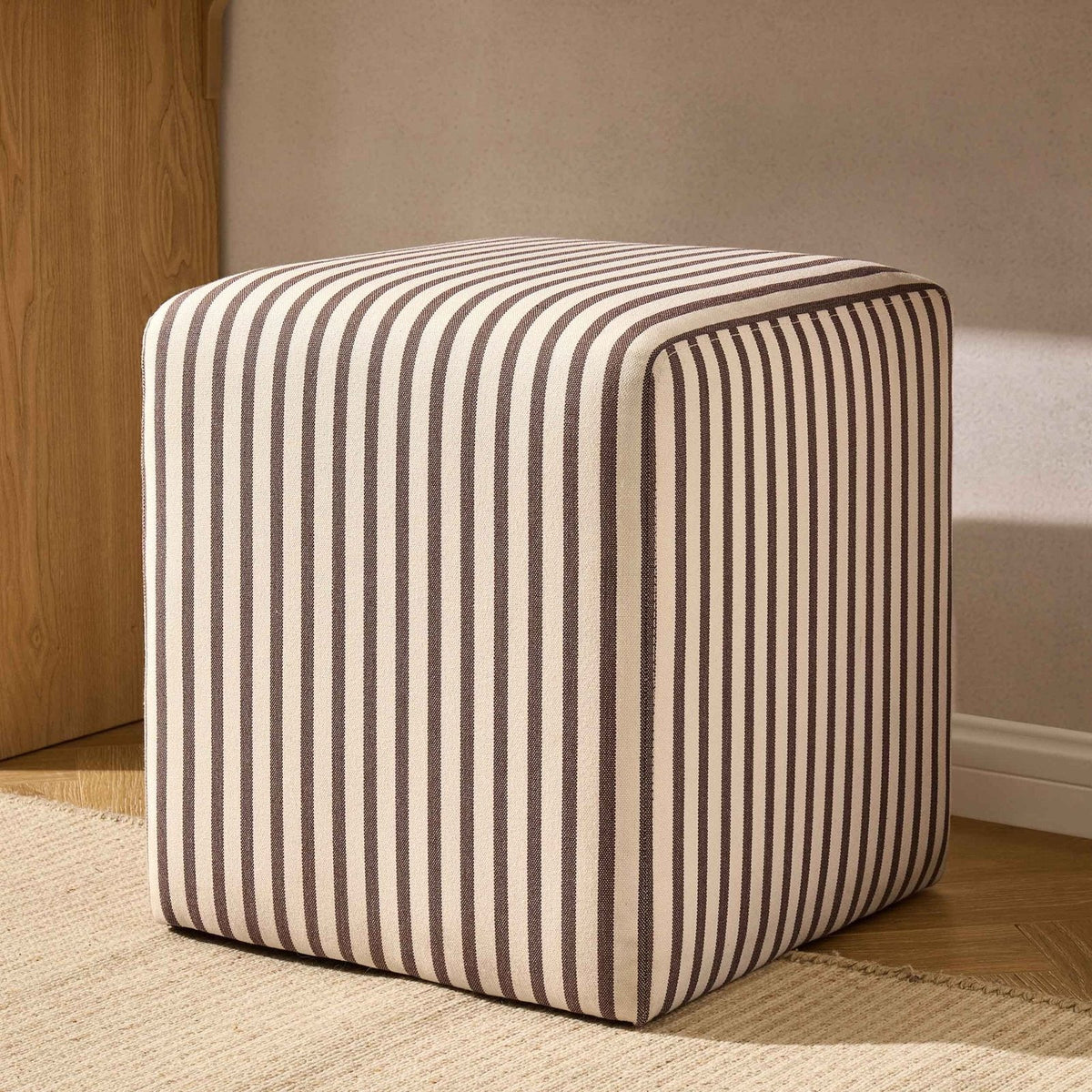 Delilah Pouffe Black & Feather - Chocolate Stripe