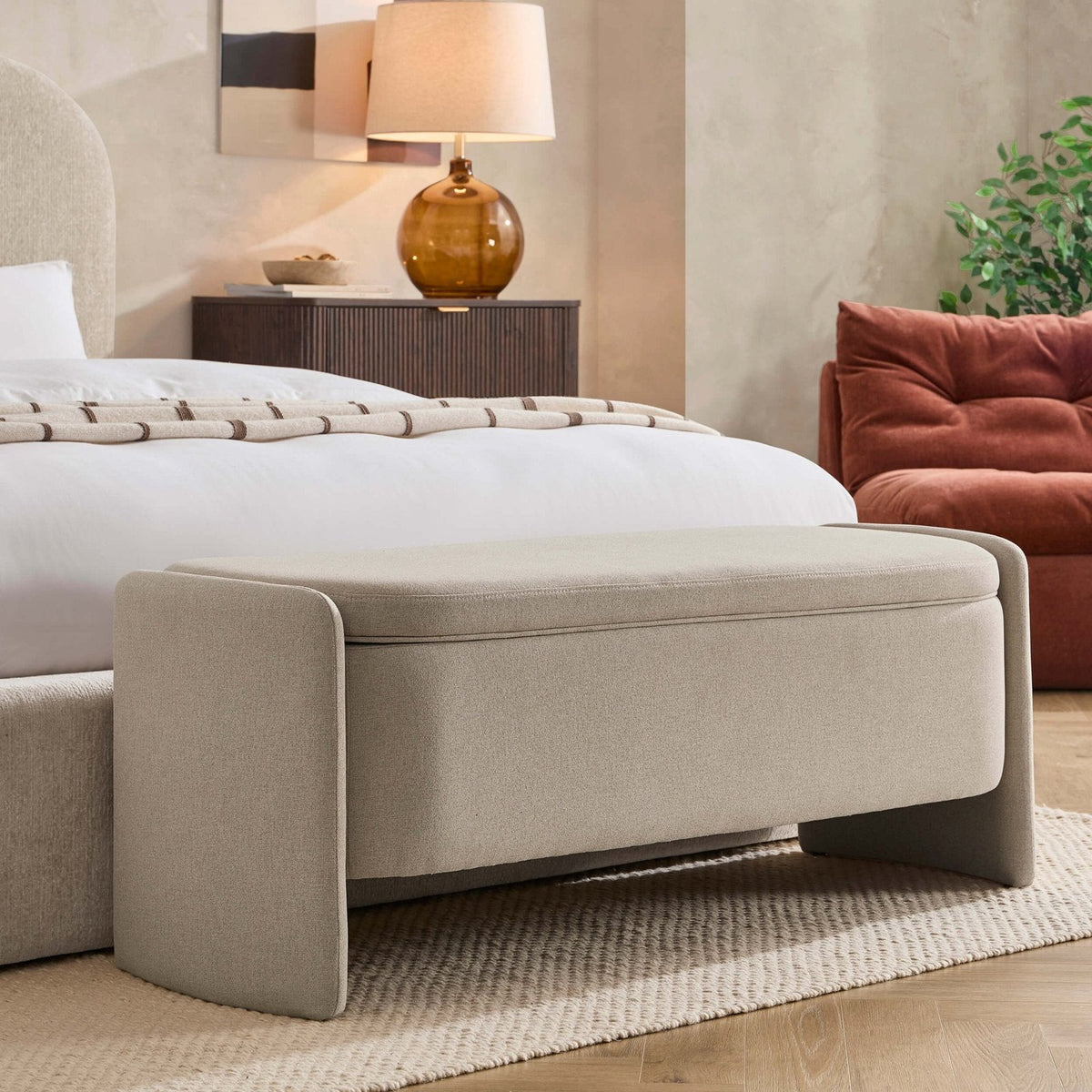 Didsbury Curved Storage Feather & Black Bench - Oatmeal