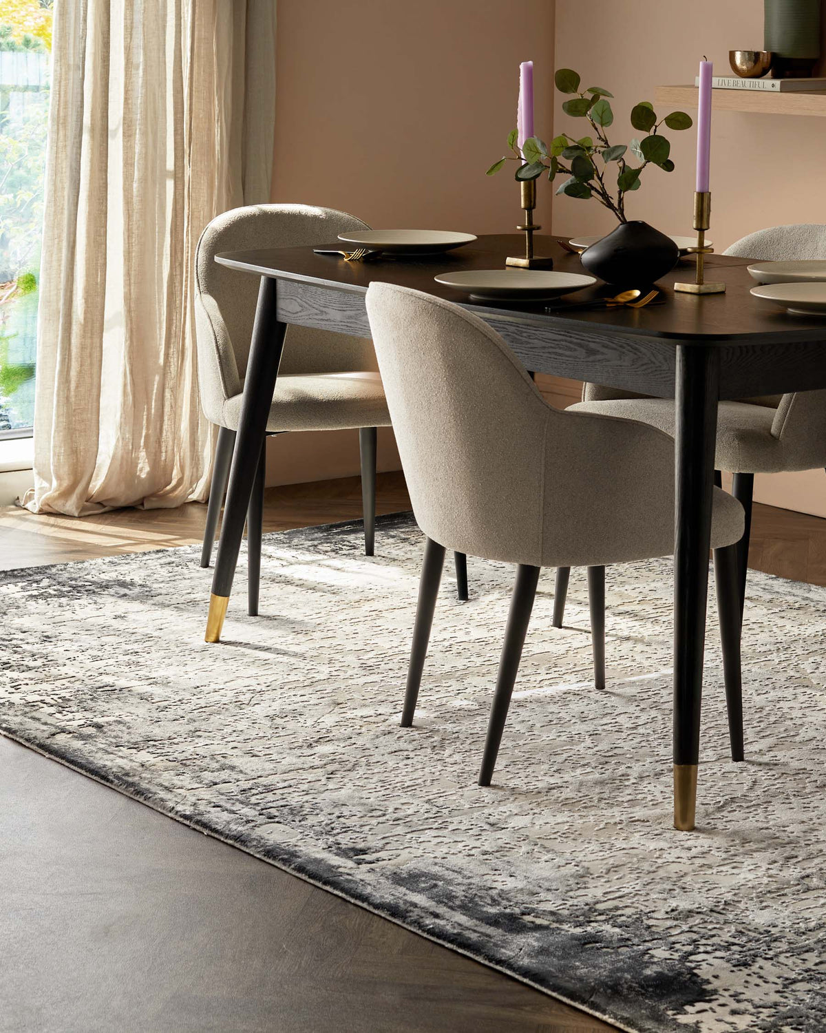 Distressed dark grey Laura Ashley textured large rug