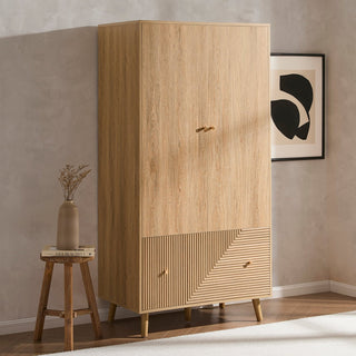 Dora 2 Door Wardrobe with Drawer - Light Wood – Black & Feather