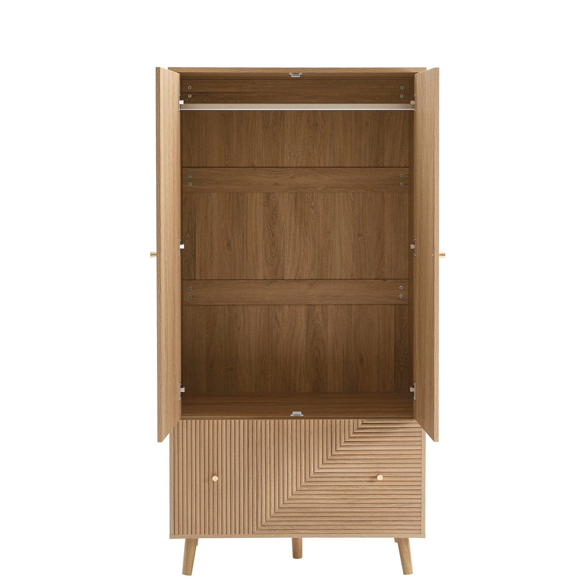 Dora 2 Door Wardrobe with Drawer - Light Wood – Black & Feather