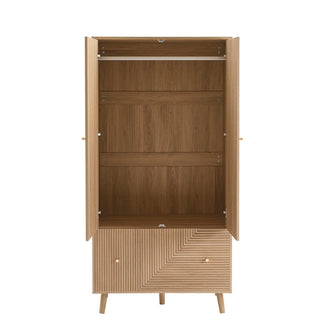 Dora 2 Door Wardrobe with Drawer - Light Wood – Black & Feather
