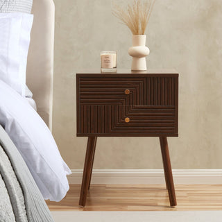 Dora 2 Drawer Feather & Black Nightstand - Walnut