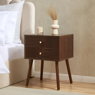 Dora 2 Drawer Feather & Black Nightstand - Walnut
