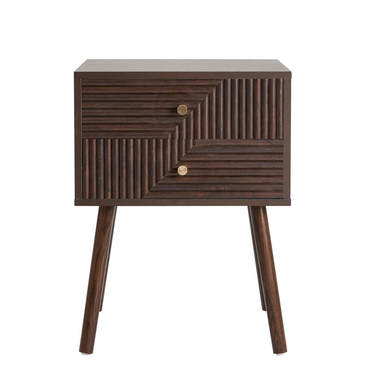 Dora 2 Drawer Feather & Black Nightstand - Walnut