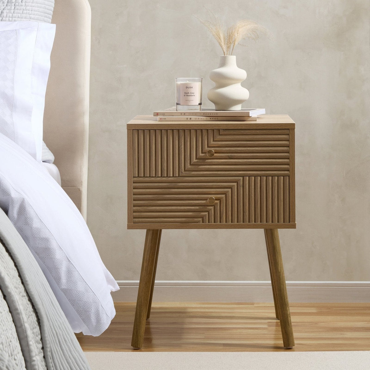 Dora 2 Drawer Nightstand - Light Wood – Black & Feather