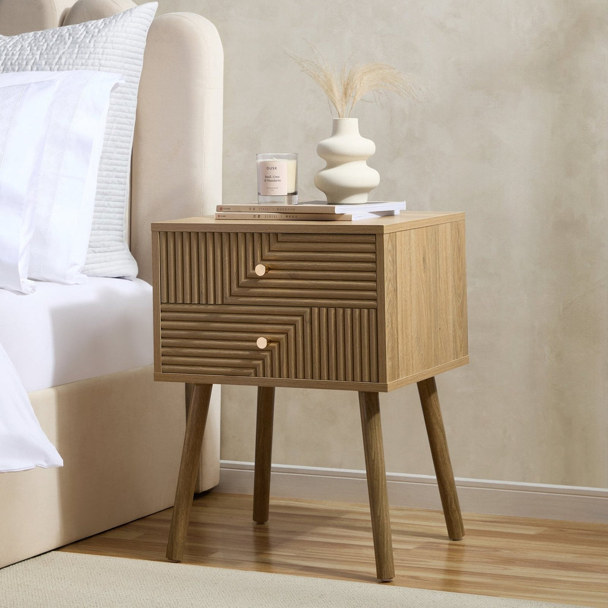 Dora 2 Drawer Nightstand - Light Wood – Black & Feather