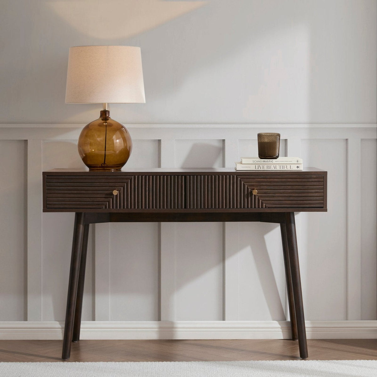 Dora Dressing Table Black & Feather Console - Walnut