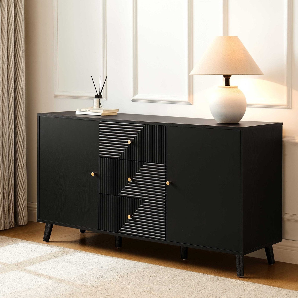 Dora Large Sideboard Black & Feather with Drawers - Black