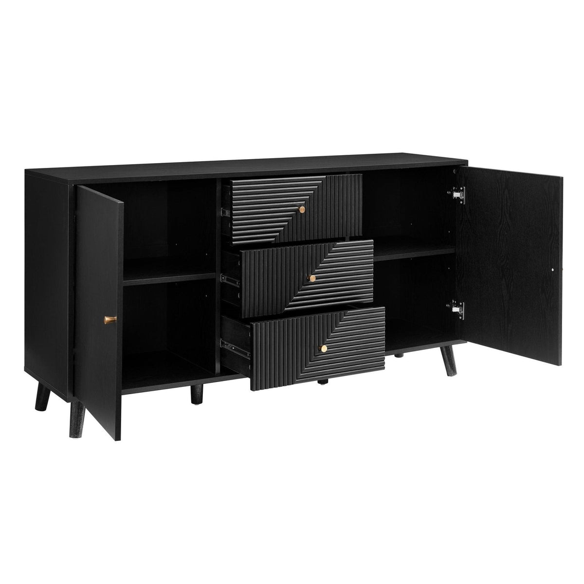 Dora Large Sideboard Black & Feather with Drawers - Black
