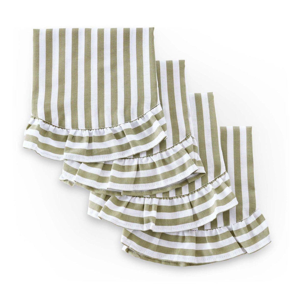 Edith Stripe Frill Edge Feather & Black Table Runner - Olive Green