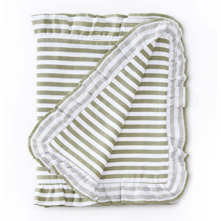 Edith Stripe Frill Edge Feather & Black Table Runner - Olive Green