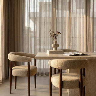 Elan Carver Dining Chair | Laura Ashley Speckled Latte Boucle & Walnut