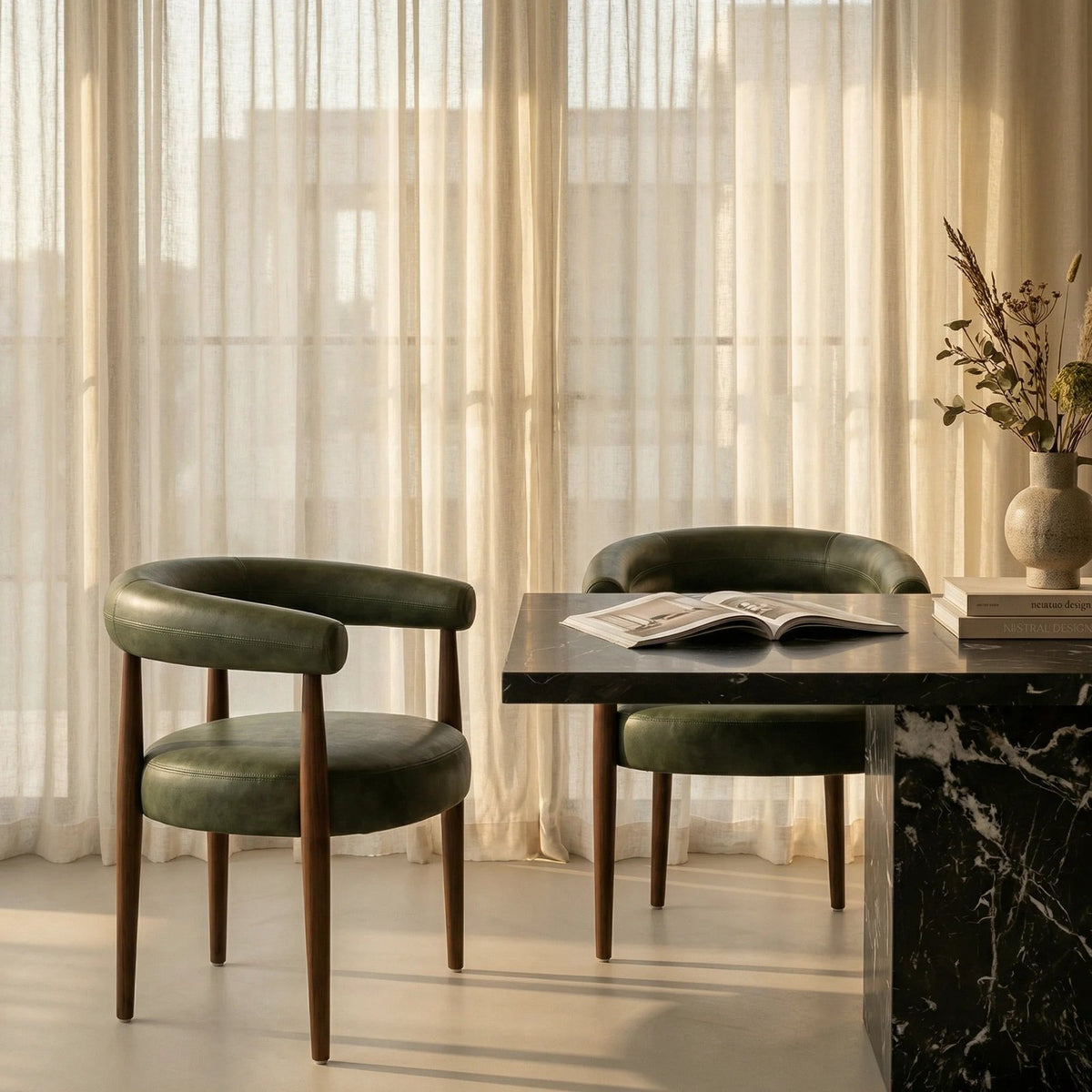 Elan Carver Dining Chair | Vintage Green Faux Leather & Walnut – Laura Ashley UK