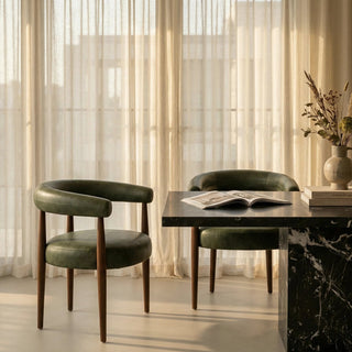Elan Carver Dining Chair | Vintage Green Faux Leather & Walnut – Laura Ashley UK