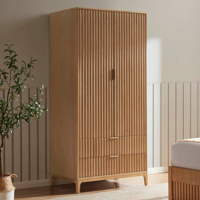 Elena Ash 2 Door Wardrobe with Drawers - Light Wood – Black & Feather