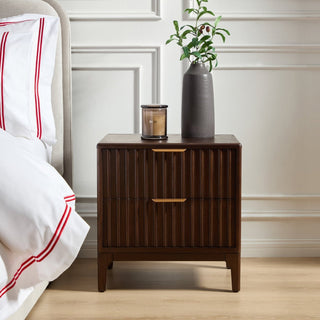 Elena Ash 2 Drawer Feather & Black Bedside Table - Walnut
