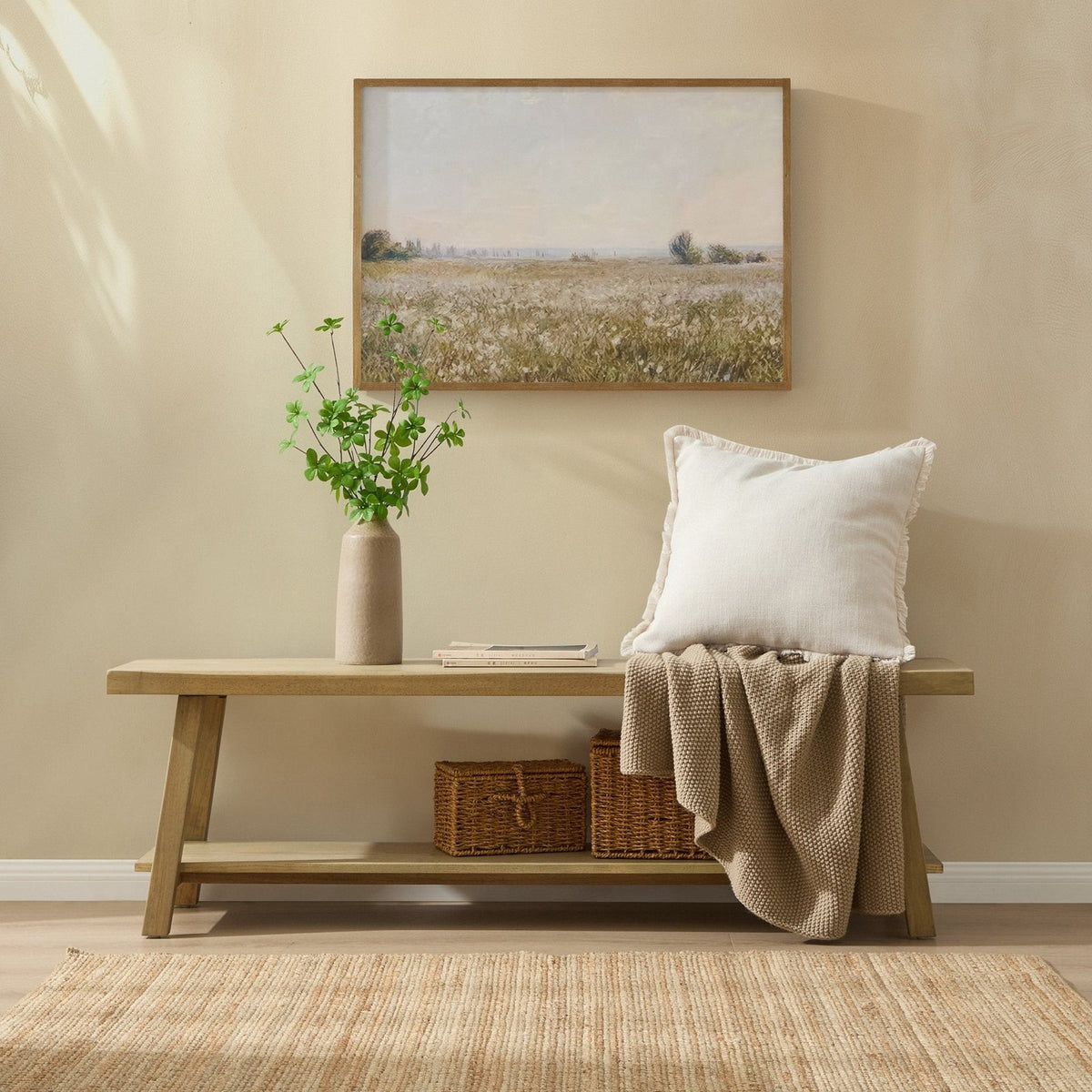 Eliza Wooden Shelf Bench - Light Wood – Black & Feather